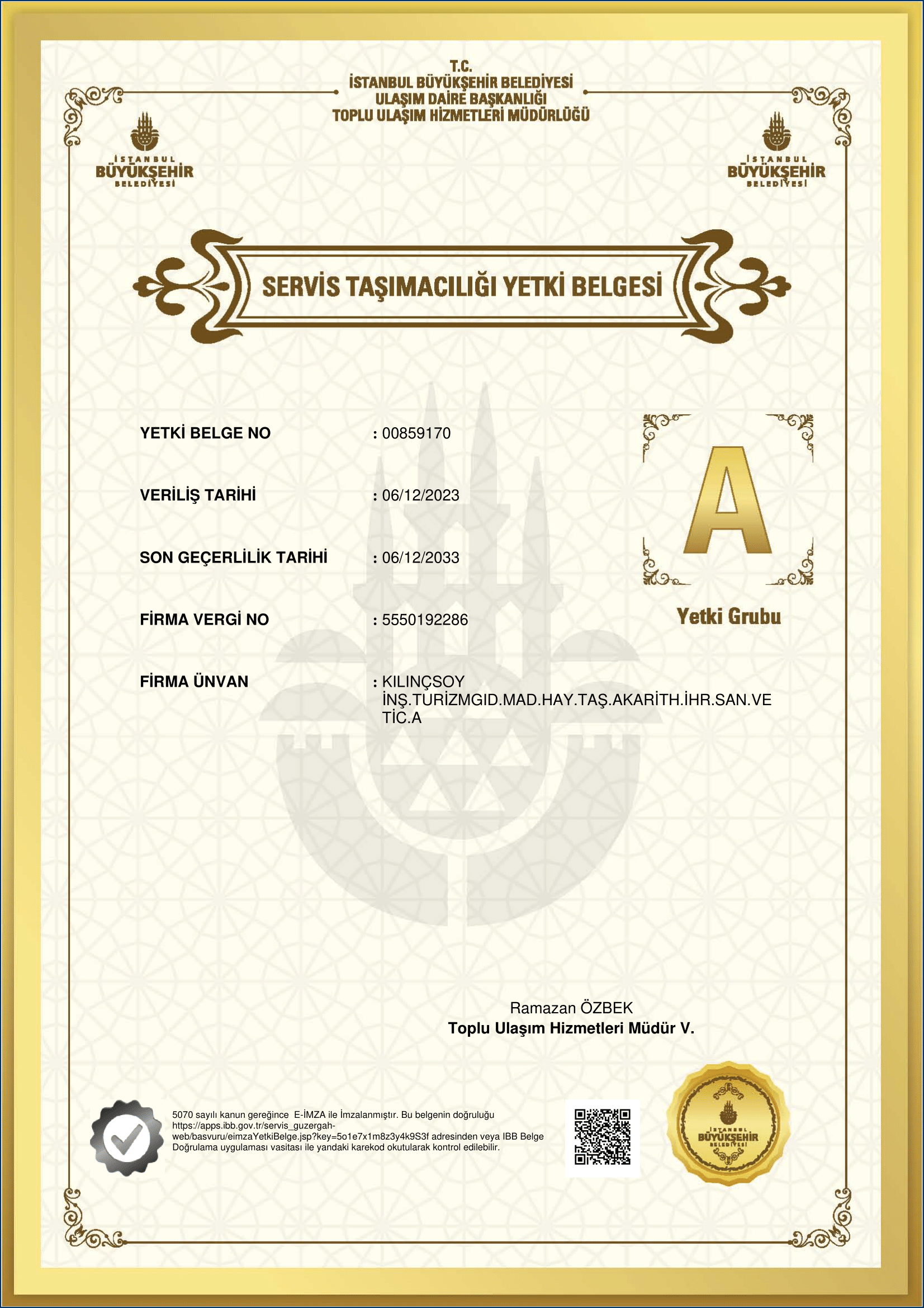 Servis Taşımacılığı Yetki Belgesi