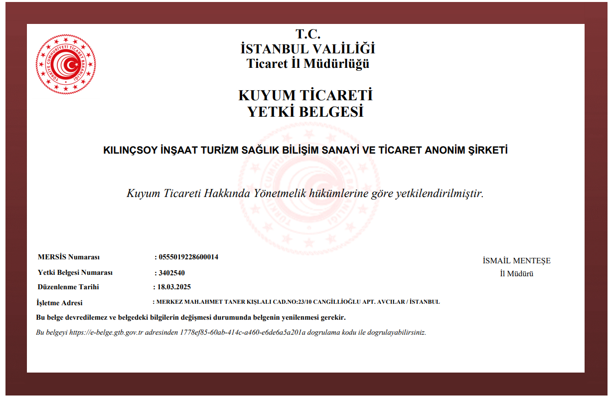 Kuyum Ticareti Yetki Belgesi